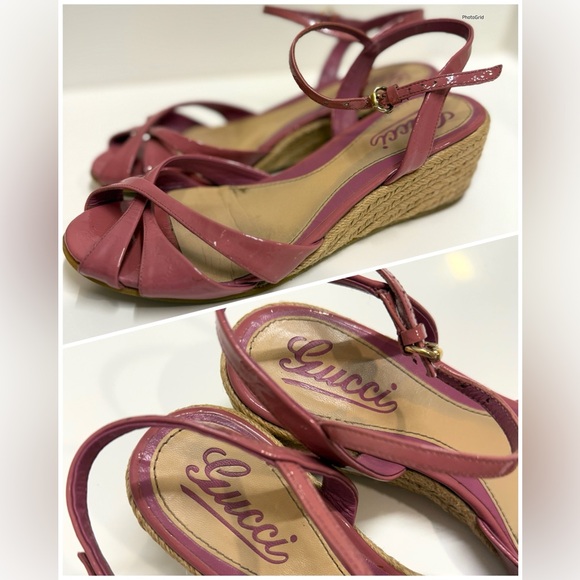 GUCCI Microguccissima‎ Shine Low Wedge Sandals, Size 6.5 - Picture 1 of 9